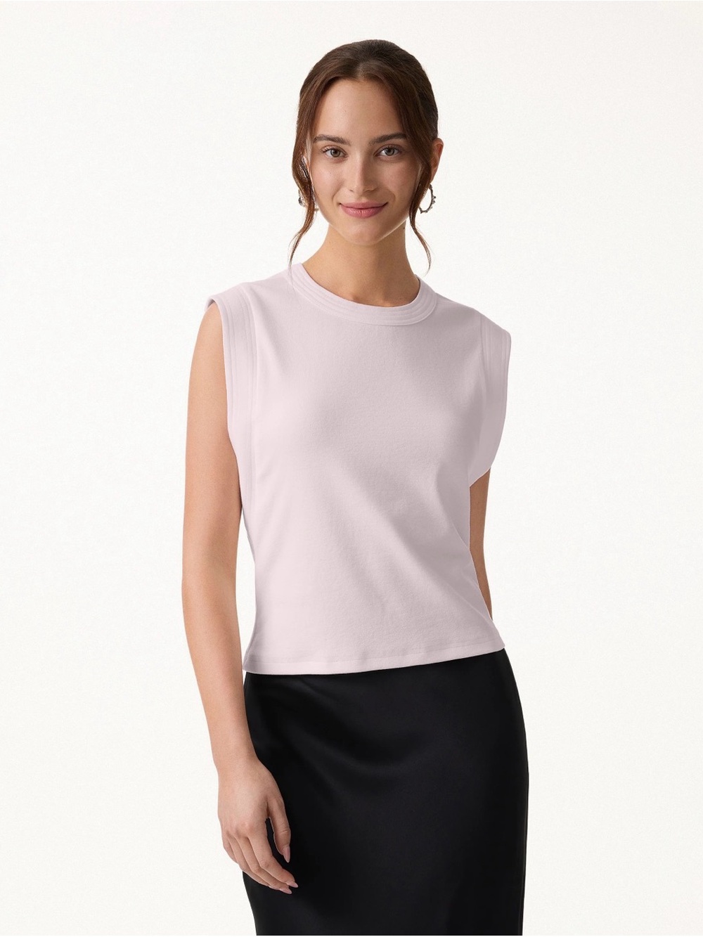 New OGL Soft Cotton Lyocell Cropped Wide Shoulder Pink Tank Size Small
